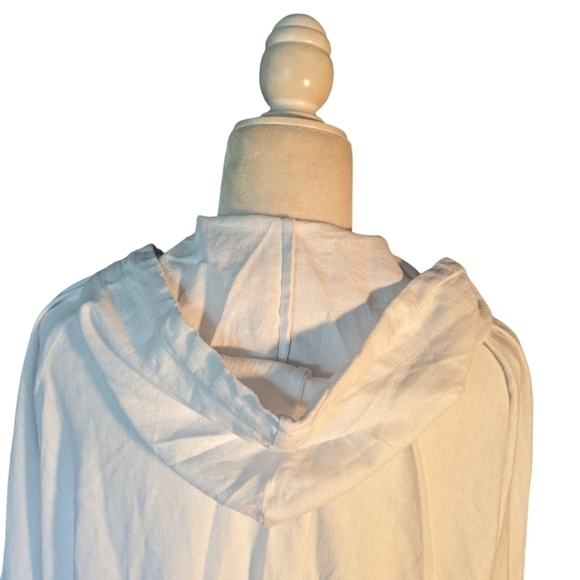 white linen blend oversized Lagenlook hooded trenchcoat jacket/ coverup sz 1X - Picture 6 of 10